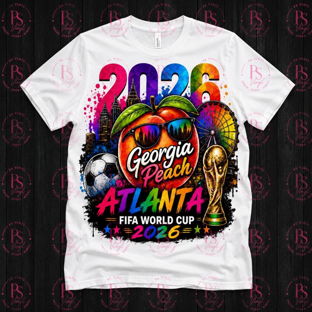 Atlanta Georgia Peach FIFA World Cup 2026 T-Shirt | Colorful Soccer Fan Graphic Tee